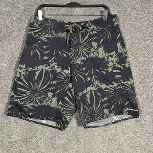 Patagonia Board Shorts Mens 33 Black Green Floral Swim Trunks Surf Quick Dry